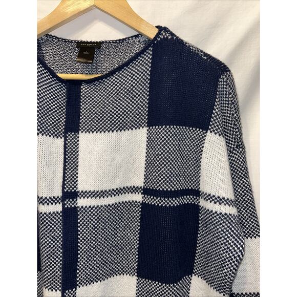 Ann Taylor Blue & White Plaid Open Front Duster Cardigan Wool Lagenlook Luxury - Picture 5 of 12